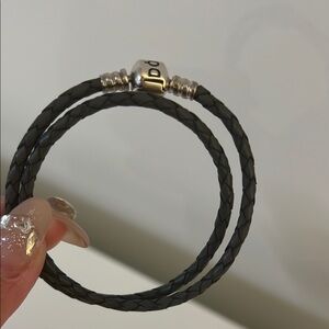 Pandora Braided Grey Leather Bracelet